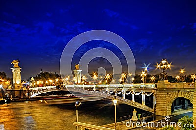 Alexandre III Bridge at the night view.Paris, France.