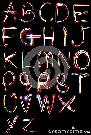 Alphabet light neon writing long exposure