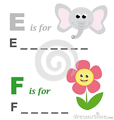 Alphabet word game: elephant and flower