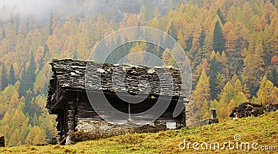 Alps autumn landscape and hut