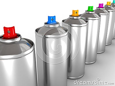 Aluminum spray cans with different colored nozzles