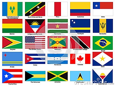 America continent Flags Vector Set