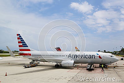 American Airlines Boeing 737 at Owen Roberts International Airport at Grand Cayman