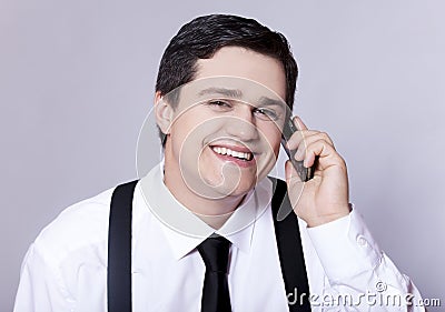 American businessman calling by phone.