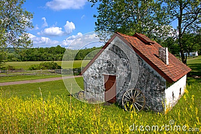 American Country Rural Landscape and Old Farmhouse