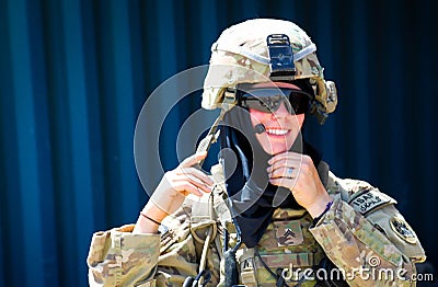 American female soldier smiling