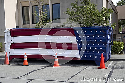 American flag garbage dumpster