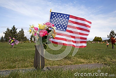 American flag on grave