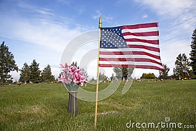 American flag on grave