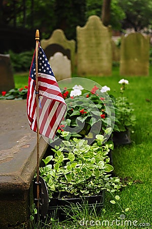 American flag on grave