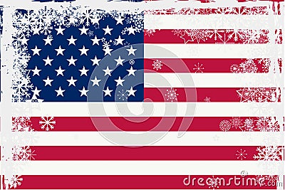 American flag with snowflakes grunge