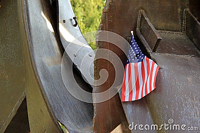 American flag tucked into metal sculpture,September 11th,Saratoga Springs,New York,2013