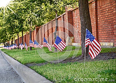 American flags on the street side