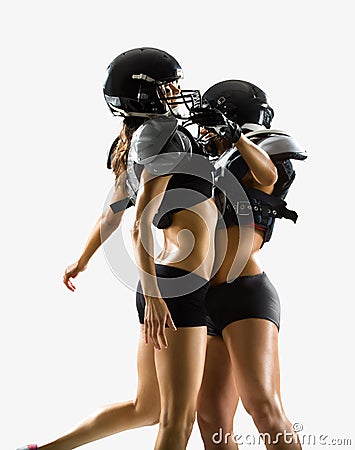 American football woman player in action