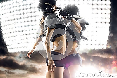 American football woman player in action