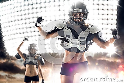 American football woman player in action