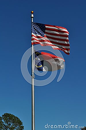 American and North Carolina Flags