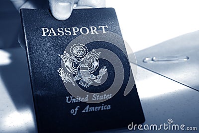 American Passport in Traveler Hand at Immigration