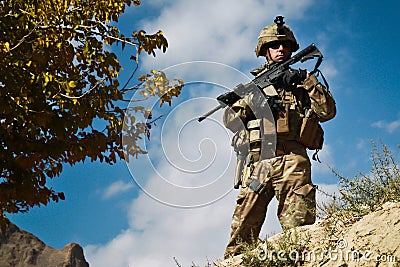 American soldier on patrol in Afghanistan