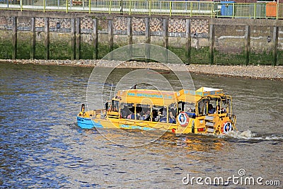 Amphibious craft on River Thames, London, England