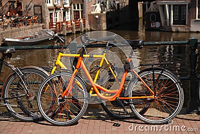 Amsterdam city with bikes in Holland