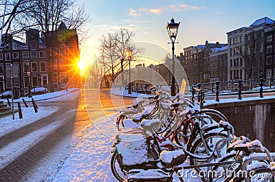 Amsterdam snow sunrise