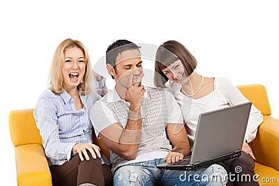 Amused Young People With Laptop Computer 