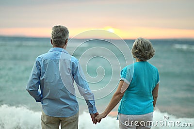 Amusing elderly couple on a beach