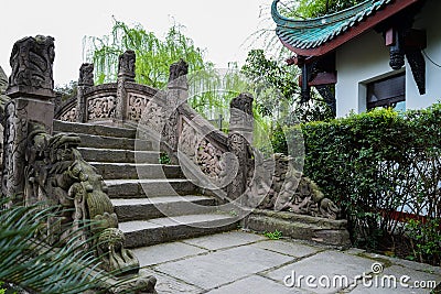 Ancient bridge with dragon sculptures,China