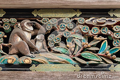 Ancient carving on shrine in Nikko Tosho-gu