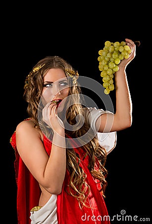 Ancient greece woman with a bunch of grapes