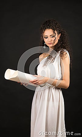 Ancient greece woman holding a scroll