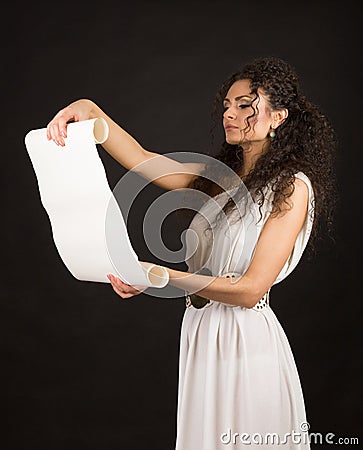 Ancient greece woman holding a scroll
