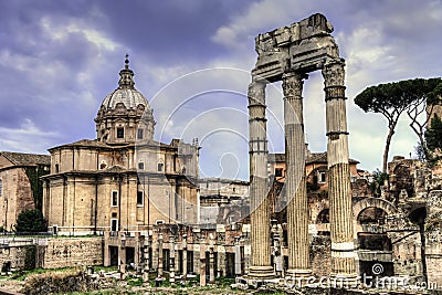 Ancient roman ruins at the Fori Imperiali, Rome