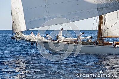 Ancient sailing boat during a regatta at the Panerai Classic Yac