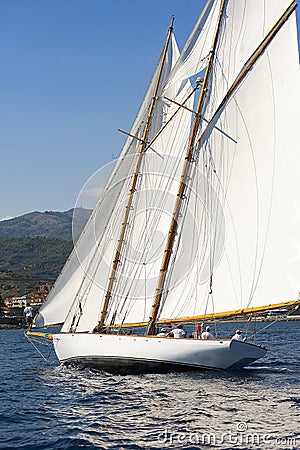 Ancient sailing boat during a regatta at the Panerai Classic Yac