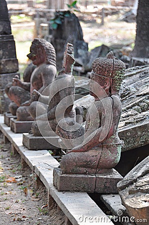 Ancient Stone statues at the Hindu temple of Banteay Srei