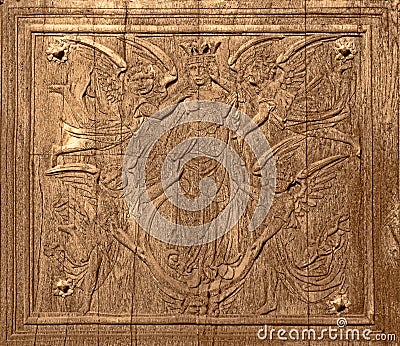 Ancient Wood Carving on Antique Church Old Door