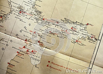 Ancient yellow Russian navigational map