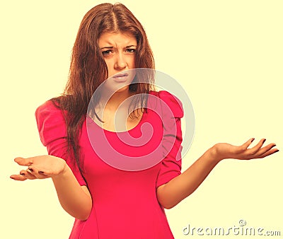 Angry dissatisfied woman haired girl in shirt shorts emotion iso