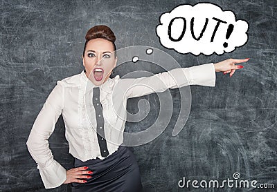 Angry screaming teacher pointing out
