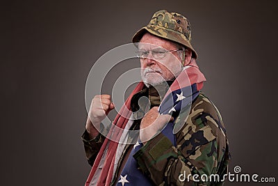Angry Vietnam Veteran with American flag