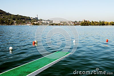 Annecy lake and diving board