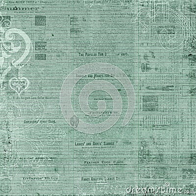 Antique blue green newspaper Text Background