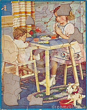 Antique Childrens Puzzle, Let Us Be Thankful