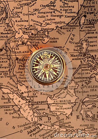 Antique compass on old map (Asean region)