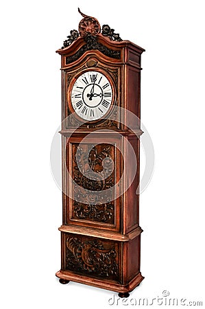Antique grandfather clock with elegant wood carved decoration 