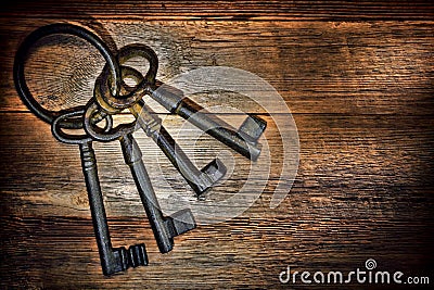 Antique Keys on Old Weathered Wood Board Planks