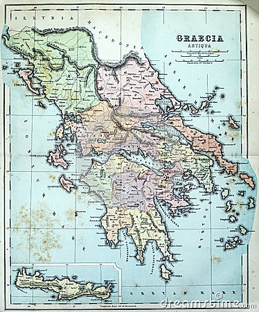 Antique map of ancient Greece