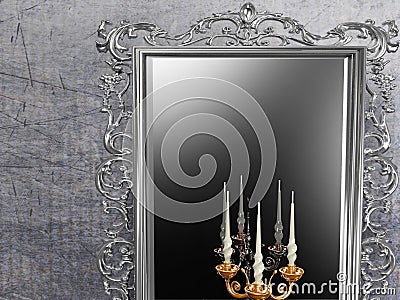 Antique mirror and candle holder